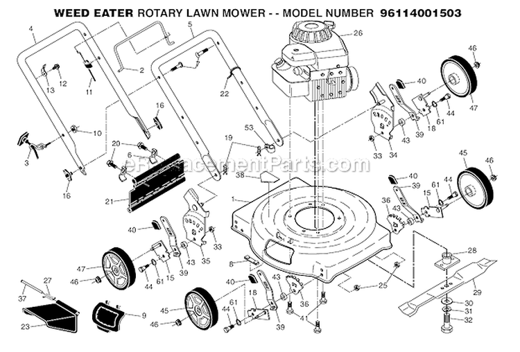 Page A Diagram and Parts List for 96114001503  Weed Eater Lawn Mower